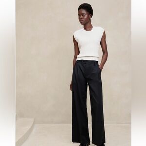 Banana Republic Linen Blend Wide Leg Pleated Black Trouser Pants